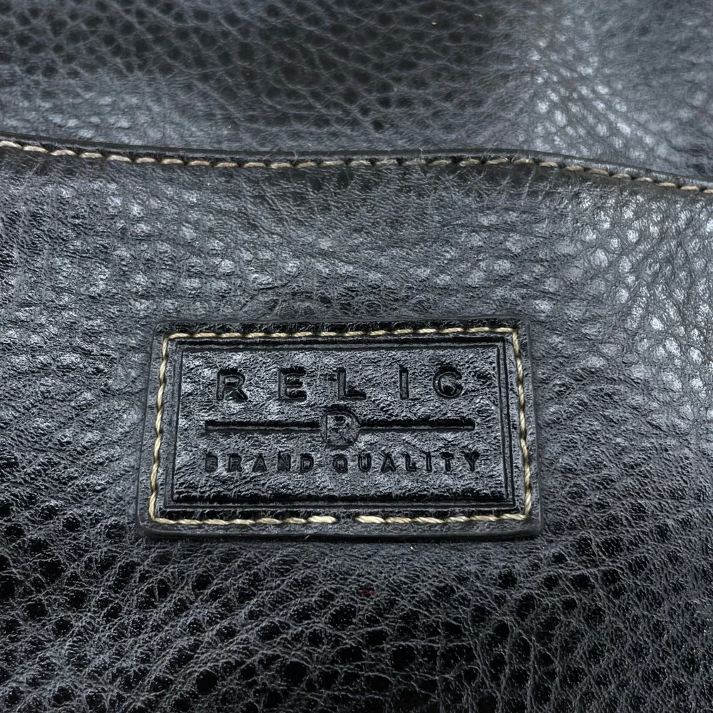 Relic Black Pebbled Faux Leather Satchel Crossbody Handbag Triple Compartment‎